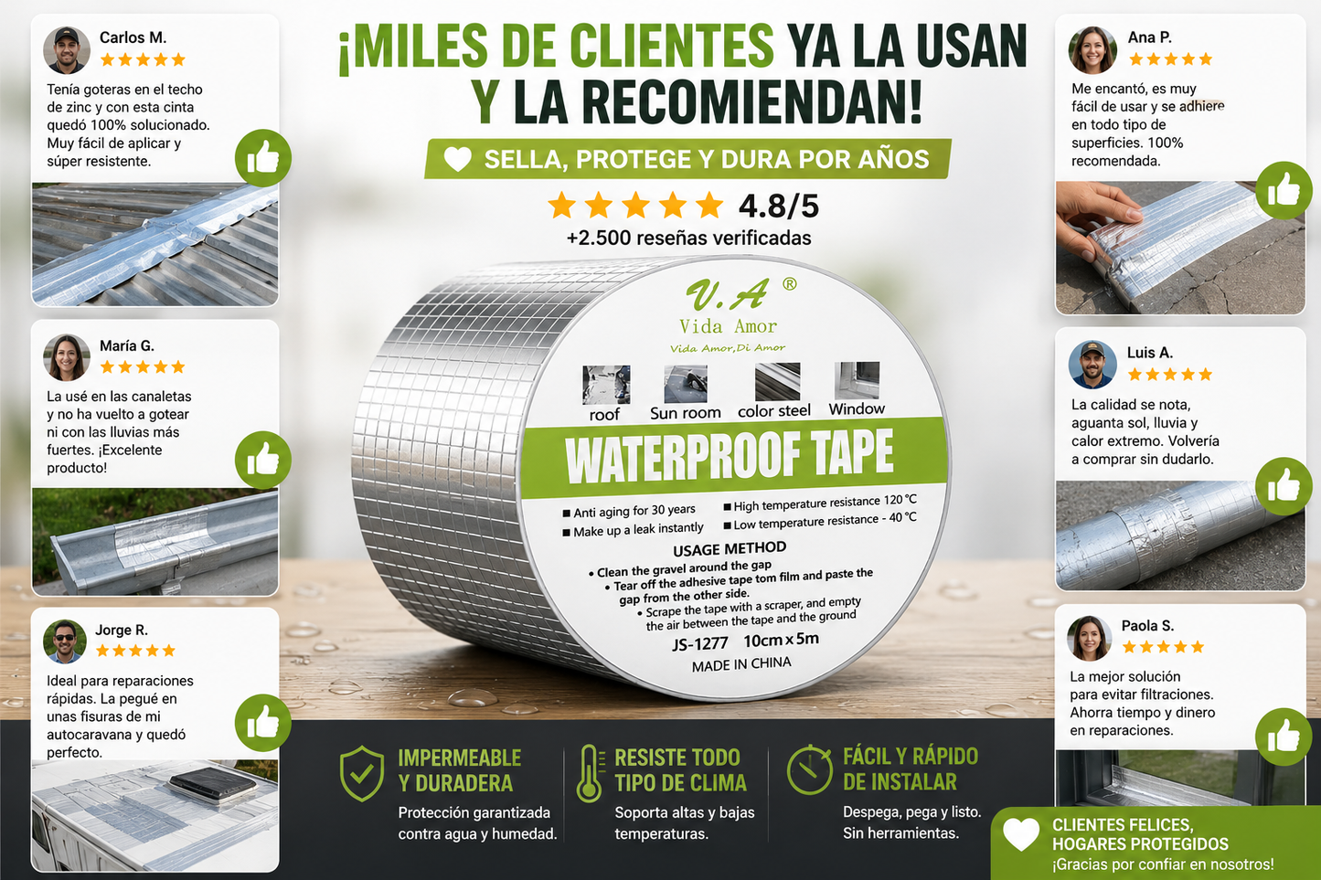 Cinta Tapa Gotera De Butilo 10cm X 5mts